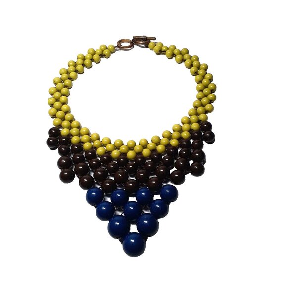 Collar Bib Necklace Beaded Purple Green Grape Blueberry Like Style Beads 14" - Picture 6 of 8